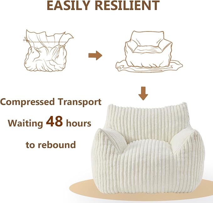 Giant Bean Bag Chairs for Adults Teens, Large Bean Bag Sofa Chairs with Filling Comfy Fuzzy BeanBag Chair with Armrests for Bedroom Living Room Reading