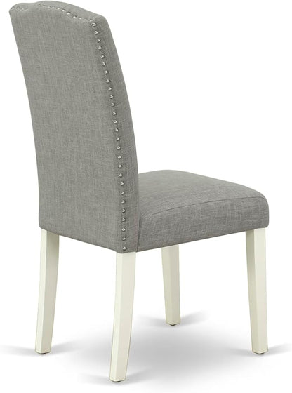 East West Furniture V027EN206-5 5 Piece Kitchen Table & Chairs Set Includes a Rectangle Dining Room Table with V-Legs and 4 Dark Shitake Linen Fabric Parsons Chairs, 40x72 Inch, Multi-Color
