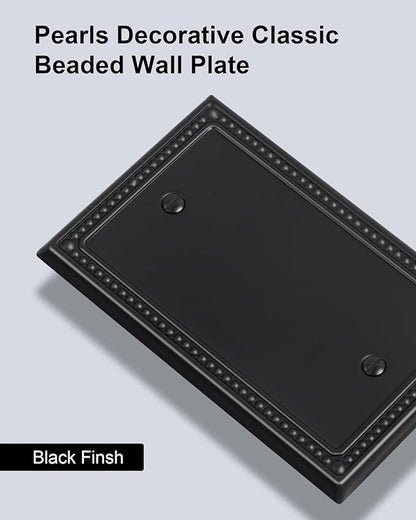 2-Pack Blank Outlet Cover Wall Plate, Metal Switch Plates Outlet Covers, Black Pearls Beaded Decorative Wall Plates for Electrical Outlets