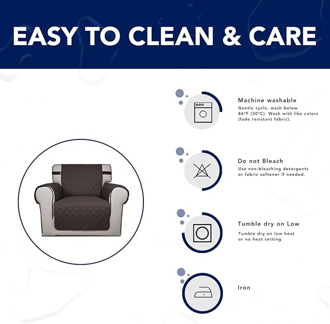 PureFit Reversible Sofa Couch Cover Water Resistant Couch Covers for 3 Cushion, Washable Furniture Cover with Non-Slip Foam and Adjustable Strap for Dogs, Pets (Sofa, Chocolate/Beige)