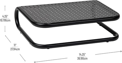 Mind Reader Monitor Stand, Set of 2, Ventilated Laptop Riser, Desktop Organizer, Metal, 14.25"L x 11"W x 4.25"H, Black