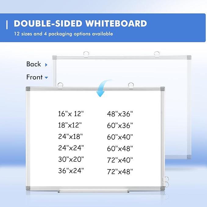 WALGLASS 3 Pack White Board, 24" x 18" Double-Sided Dry Erase White Board for Wall, Hanging Mounted Whiteboard, Horizontal or Vertical Silver Aluminium Frame for Home, School, Office, Kitchen