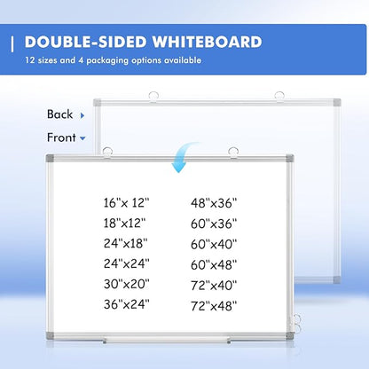 WALGLASS Double-Sided White Board, Dry Erase Board Magnetic Whiteaboard for Wall, Hanging Mounted Whiteboard Silver Aluminium Frame for Home, School, Office, Kitchen, 18''x12''