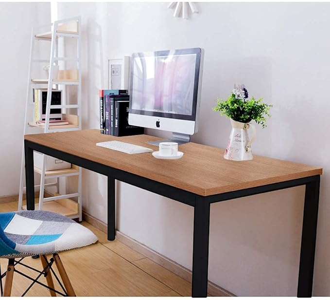 BIBOC 24X55 inches Computer Desk/Dining Table, Office Desk, Composite Wood Board Sturdy Writing Workstation for Home Office Walnut and Black Legs