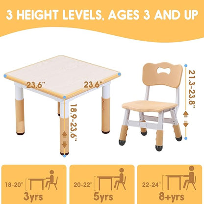 Kids Table & Chair Set with Adjustable Toddler-Safe Non-Slip Legs, Activity & Graffiti-Proof Desktop Ages 3-12