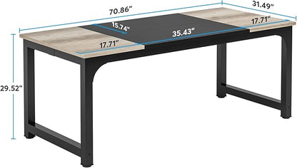 Tribesigns Modern Computer Desk, 70.8 x 31.5 inch Large Office Desk Computer Table Study Writing Desk Workstation for Home Office, Black Metal Frame, Grey Oak