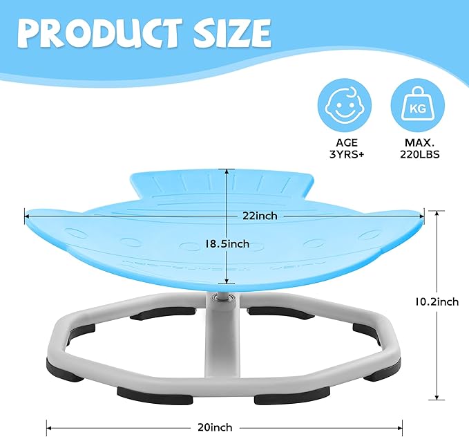 Spinning Chair for Autistic Kids, Non-Slip Sensory Spinning Chair, Sit and Spin Autism Toys Training Body Coordination (Blue)