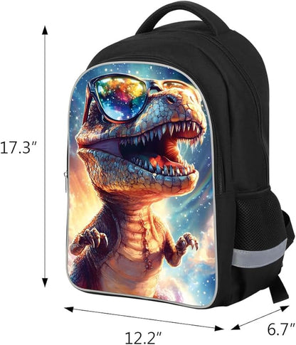 Kids Backpack Lightweight Durable Medium Teens Kids Backpack for School Boys and Girls Bookbag with Adjustable Shoulder Straps & Padded Back 17 Inch School bags with 3D Reflective Dinosaur Cartoon