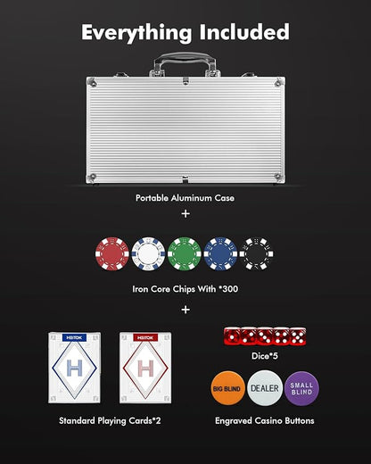 Poker Chip Set - Classic 300PCS Poker Set with Aluminum Case, 11.5 Gram Casino Chips for Texas Holdem Blackjack Gambling