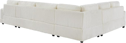129" Oversized U Shaped Modular Sectional Sofa Couch for Living Room 7 Seater Plush Corduroy Upholstered Large Sofa Deep Seat Cloud Couch with Extra Wide Chaise Lounge and Detachable Thick Cushions
