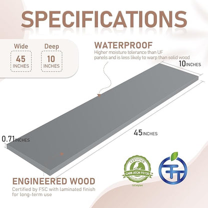 Kaboon 45 inch Long 10 inch Deep Floating Shelves for Wall Set of 2, Large Open Shelves Wall Mounted, Space Saving Home and Commercial Use, Gray