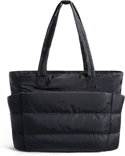 BAGSMART Tote Bag for Women, Lightweight Puffy Tote Bag with Compartments Shoulder Bag Handbag for Travel, Work, Gym | Lightweight, Puffy, Quilted, for Travel, Work