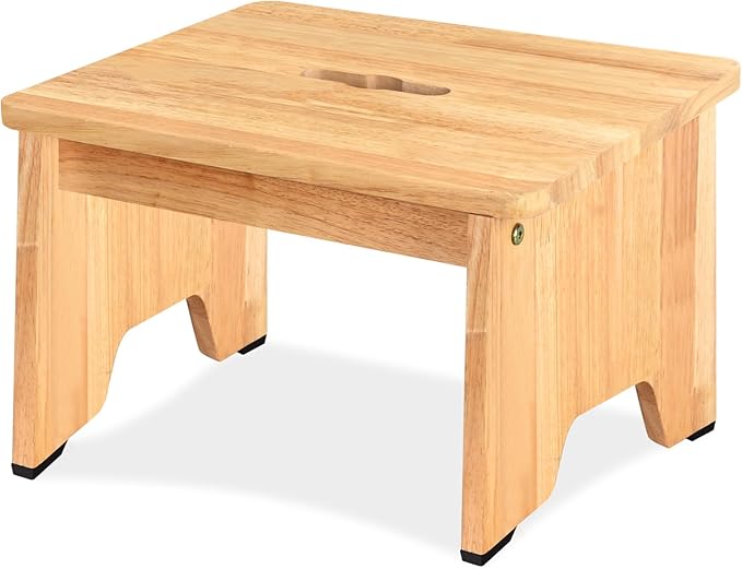 One Step Stool for Adults Seniors, 9" Heavy Duty Wooden Stepping Stools with 550 LBS Capacity for Bedroom Kitchen Bathroom, Bed Steps for High Beds, Bedside Support