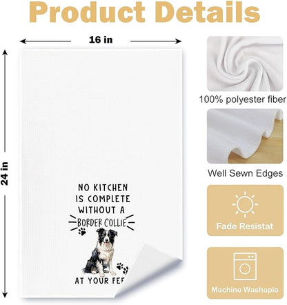 Border Collie Funny Dog Kitchen Towels - A Kitchen is Not Complete Without A Border Collie Dish Towel Waffle Weave Hand Towels for Home Bathroom,Dog Lovers Gift,16×24 Inch