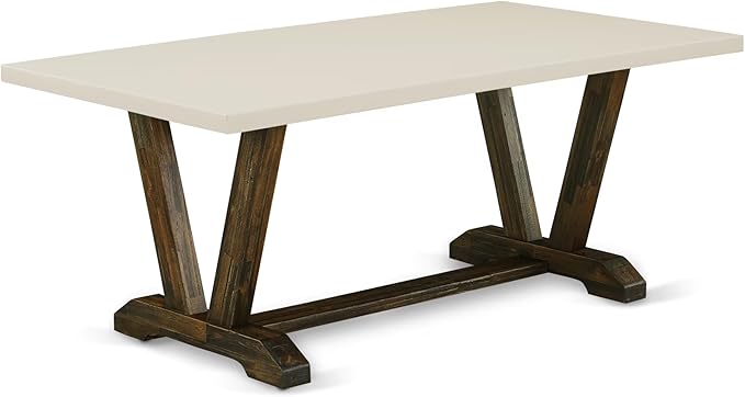 East West Furniture V727MZ748-9 9 Piece Dining Room Furniture Set Includes a Rectangle Dining Table with V-Legs and 8 Coffee Linen Fabric Parsons Chairs, 40x72 Inch, Multi-Color