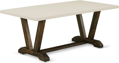East West Furniture V727MZN32-5 5 Piece Dinette Set Includes a Rectangle Dining Room Table with V-Legs and 4 Light Beige Linen Fabric Parsons Dining Chairs, 40x72 Inch, Multi-Color