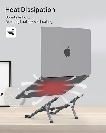 SODI [Ultra Compact] Foldable & Portable Laptop Stand for Desk, Lightweight Tablet Stand for Business Travel, Library, Cafe, 6 Level Height Ergonomic Aluminum Computer Holder for 10-16" Laptops