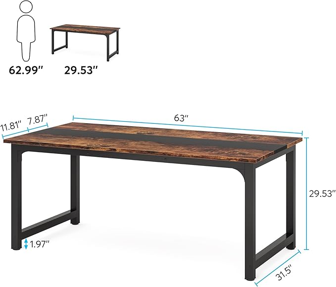 Tribesigns Modern Computer Desk, 63 x 31.5 inch Large Office Desk Computer Table Study Writing Desk Workstation for Home Office, Rustic/Black