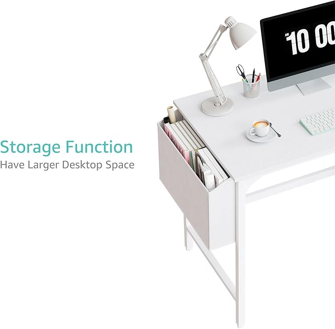 Lufeiya White Small Desk with Drawers - 40 Inch Computer Desk for Small Space Home Office, Modern Simple Study Writing Table PC Desks