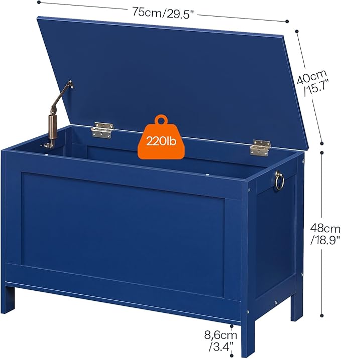 HOOBRO Toy Box, Retro Wooden Look Storage Chest with Safety Hinge, Entryway Storage Bench Supports 220 lb, 29.9 x 15.7 x 18.9 Inches Toy Chest Organizer, Easy Assembly (Blue) BU75CW01G1