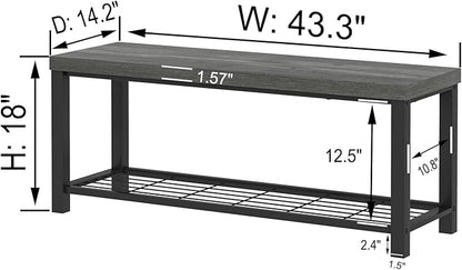 EXCEFUR Entryway Bench, Industrial Metal and Wood Storage Bench for Living Room, Indoor Shoe Rack Bench Seat, 43.3 Inch Grey