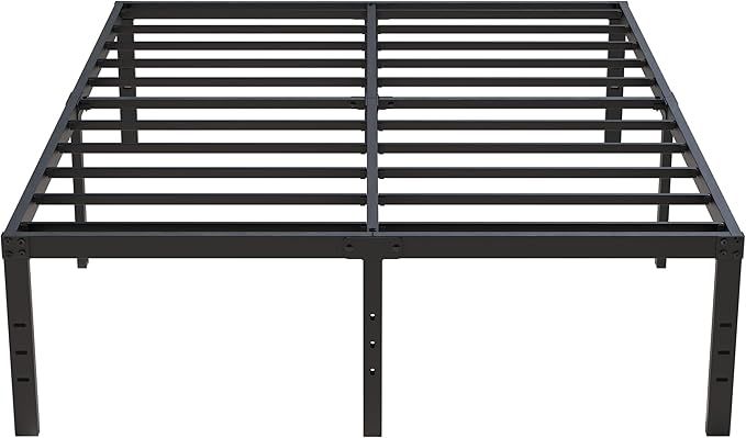 18 Inch Queen Bed Frame No Box Spring Required, Metal Platform Queen Size Bed Frames with High Storage, Eassy Assembly 3,500 Lbs Heavy Duty Bedframes, Black