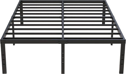 18 Inch Queen Bed Frame No Box Spring Required, Metal Platform Queen Size Bed Frames with High Storage, Eassy Assembly 3,500 Lbs Heavy Duty Bedframes, Black