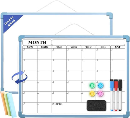Blue Frame Whiteboard Calendar, 16" x 12" Dry Erase Board Calendar for Wall, Small Monthly Planner for Home, Office, School