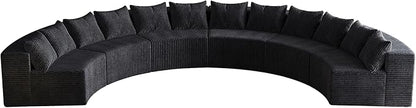 KEIKI Corduroy Curved Sectional Sofa, 6 Seater Symmetrical Modular Semi Circular Couch, Deep Seat Tufted Corner Sofa for Living Room, Lobby, Black