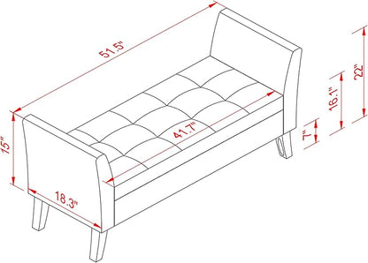 Furniliving 51 Inch Storage Bench for Living Room, Upholstered Bench Ottoman with Velvet Fabric, Modern Entryway Bench with Woodern Legs for Bedroom, Living Room, Shoe Storage & Seating, Orange