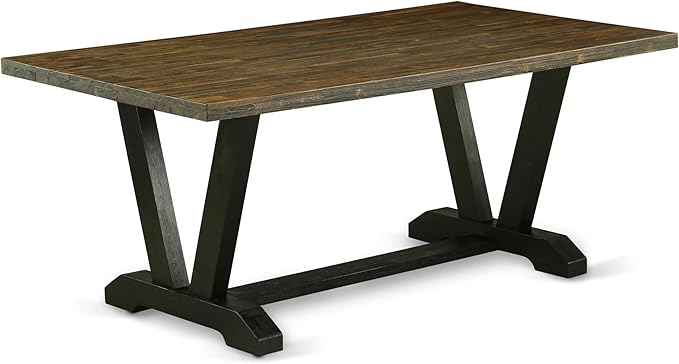 East West Furniture V677MZ606-6 6 Piece Dinette Set Contains a Rectangle Dining Room Table with V-Legs and 4 Shitake Linen Fabric Parson Chairs with a Bench, 40x72 Inch, Multi-Color