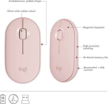 Logitech MK470 Slim Wireless Keyboard and Mouse Combo - Modern Compact Layout, Ultra Quiet, 2.4 GHz USB Receiver, Plug n' Play Connectivity, Compatible with Windows - Rose