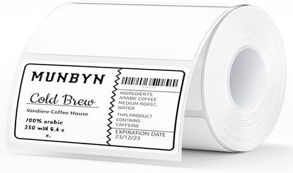 MUNBYN 4” X 2” Direct Thermal Labels, Thermal Printer Stickers, Strong Adhesive & Perforated Labels Paper for Barcode, Mailing, 500 Sheets/1 Roll，White