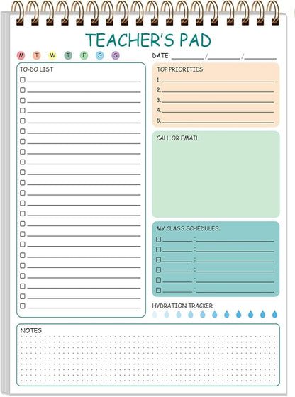 Teacher Notepad - A4 Teacher To Do List Notepad, Spiral Checklist Notebook Organizer for Teachers Notes Task Appointment, Teacher Appreciation Gifts, 8'' x 11'', Green