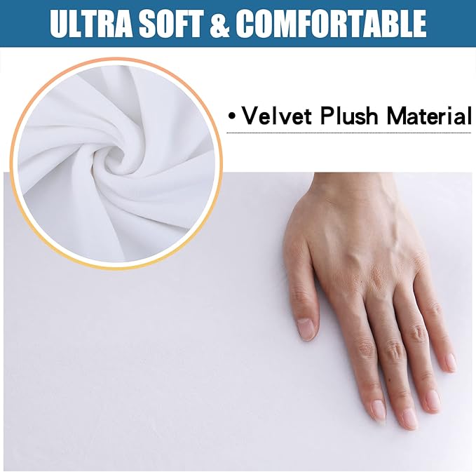 Smiry Velvet Seat Covers for Dining Room Chair Set of 6, Stretch Fit Removable Washable Chair Seat Cushion Protector Slipcovers with Ties, White