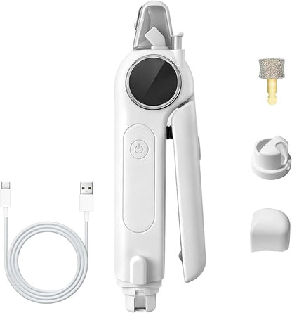 2-in-1 Dog and Cat Nail Grinder and Clipper - 3-Speed Adjustable Electric with Manual Head, Quiet Motor and LED Light for Safe Trimming, Professional Grooming Tool for All Pets