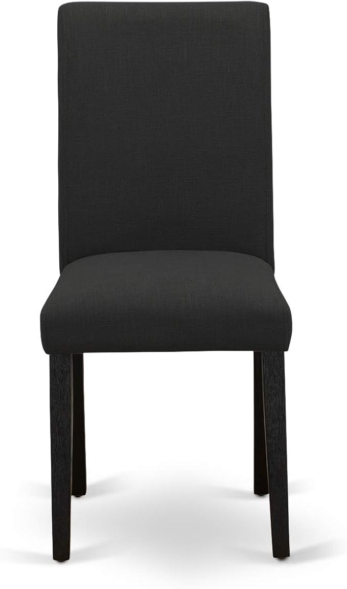 East West Furniture DMAB5-ABK-24 5 Piece Modern Dining Table Set Includes a Round Wooden Table with Dropleaf and 4 Black Color Linen Fabric Upholstered Chairs, 42x42 Inch, Wirebrushed Black