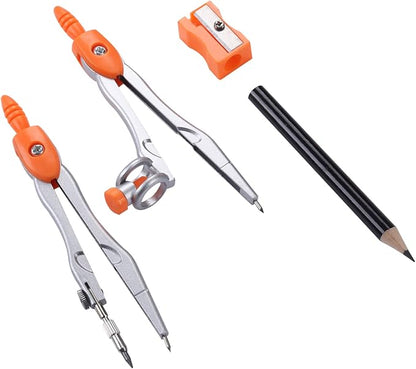 10 Pieces Math Geometry Kit Set Student Supplies with Shatterproof Storage Box,Includes Rulers,Protractor,Compass,Eraser,Pencil Sharpener,Lead Refills,Pencil,for School and Drawings（Orange）