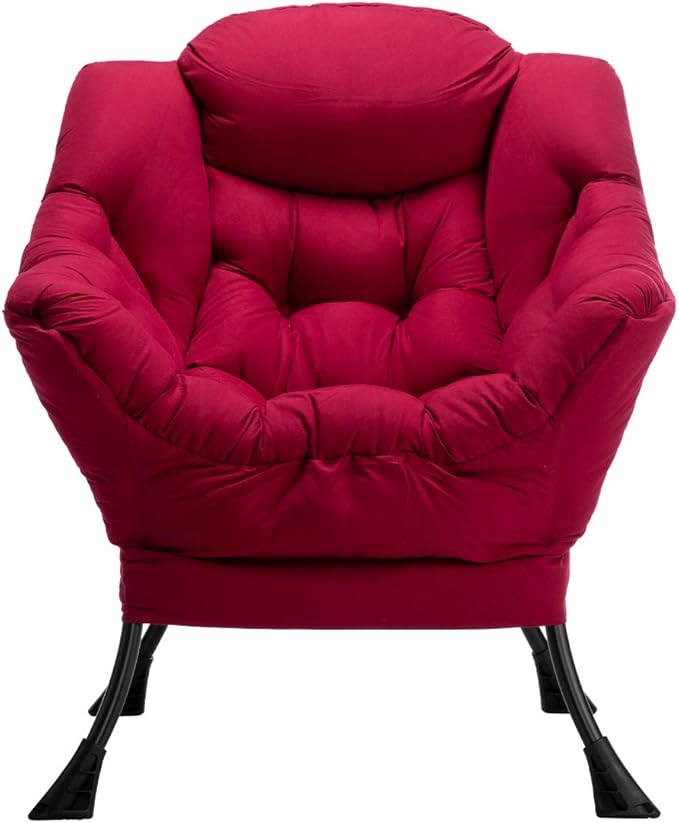 HollyHOME Modern Fabric Large Lazy Chair, Accent Oversized Comfy Reading Chair, Thick Padded Cozy Lounge Chair with Armrest, Steel Frame Leisure Sofa Chair for Living Room, Bedroom, Dorm, Burgundy