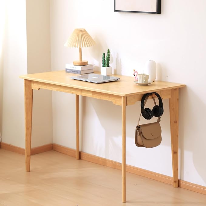 Maydear 47" Bamboo Multipurpose Study Writing Desk with Drawer, Modern Simple Computer & Laptop Table Dining Table for Bedroom, Living Room, Home and Office, Kitchen, Natural