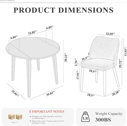 COLAMY 3-Piece Extendable Dining Table Set for 2, 36" Kitchen Round Wood Table with 2 Wooden Dining Room Chairs,Light Brown/Dark Brown