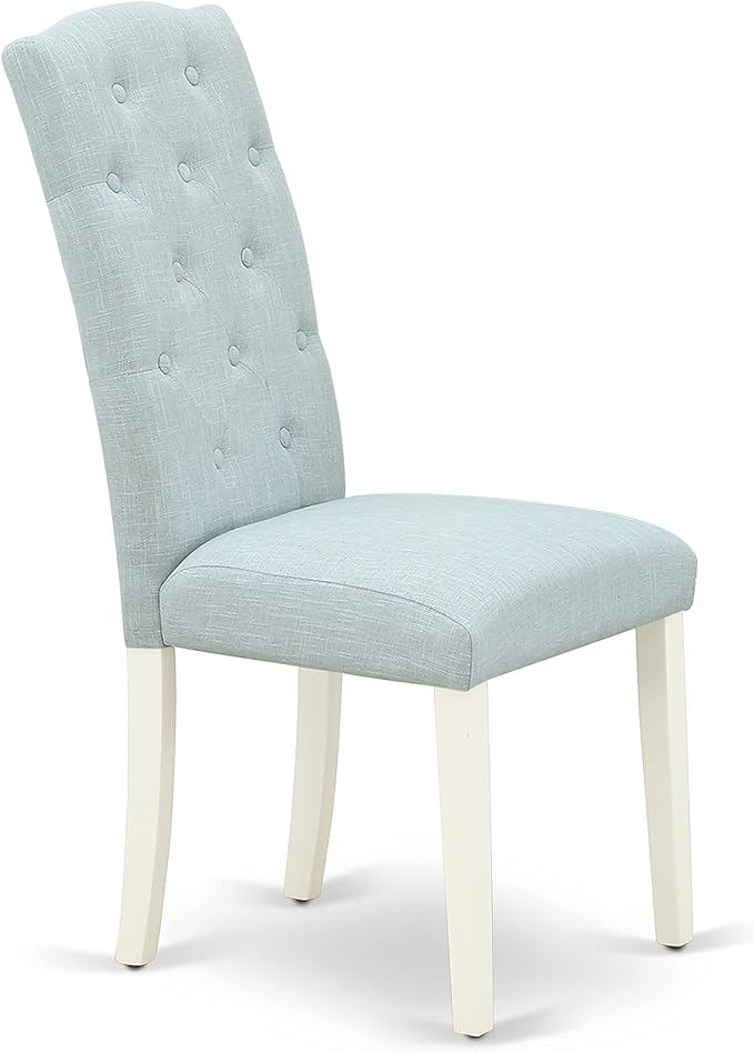 East West Furniture DOCE7-LWH-15 7 Piece Kitchen Table & Chairs Set Consist of a Rectangle Butterfly Leaf Dining Table and 6 Baby Blue Linen Fabric Parson Chairs, 42x78 Inch, Linen White