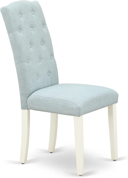 East West Furniture X077CE215-5 5 Piece Dining Table Set for 4 Includes a Rectangle Kitchen Table with X-Legs and 4 Baby Blue Linen Fabric Parson Dining Chairs, 40x72 Inch, Multi-Color