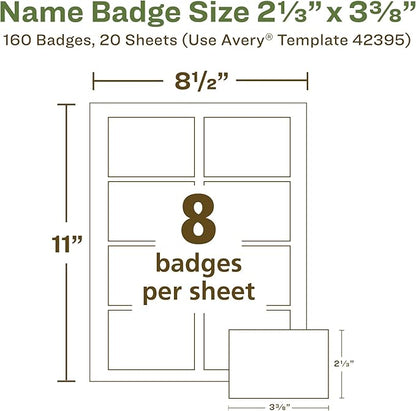 Avery EcoFriendly Recycled Name Tags, 2-1/3" x 3-3/8", White, Removable Adhesive, 160 Printable Name Badges (42395)