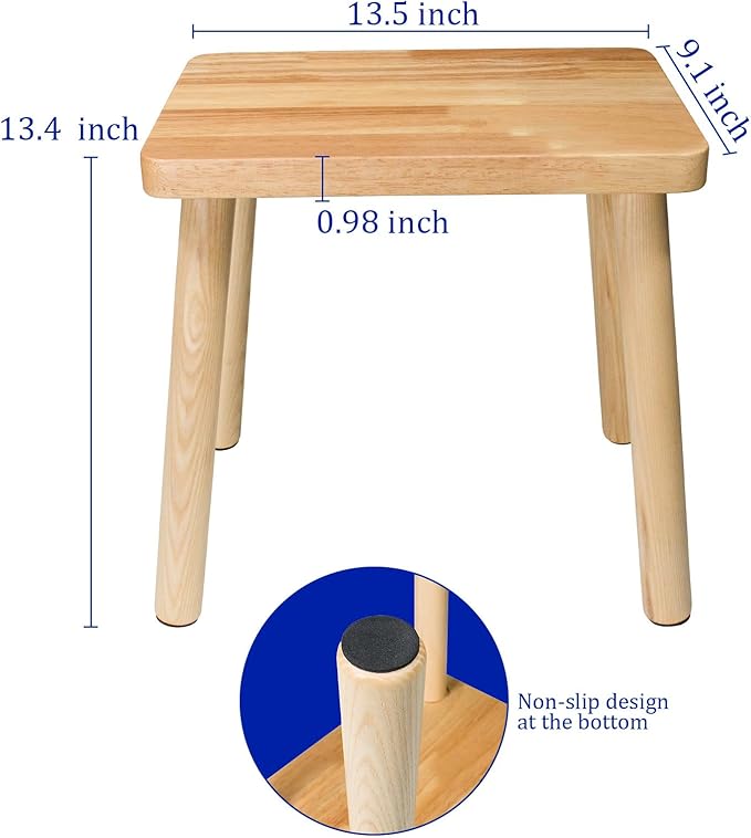 Solid Wood Step Stool,13.4inch Square Wooden Foot Stool,Portable Short Stool Easy to Assemble and Sturdy(Natural, Large)
