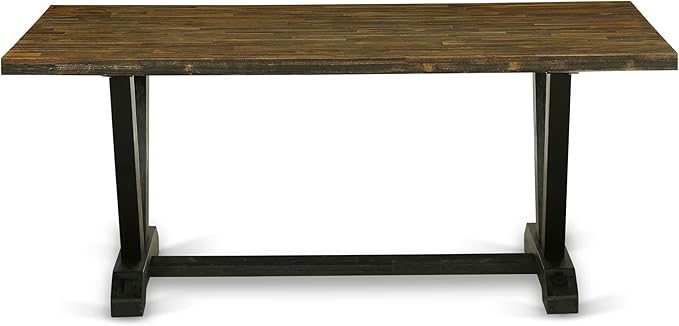 East West Furniture V677MZ606-6 6 Piece Dinette Set Contains a Rectangle Dining Room Table with V-Legs and 4 Shitake Linen Fabric Parson Chairs with a Bench, 40x72 Inch, Multi-Color