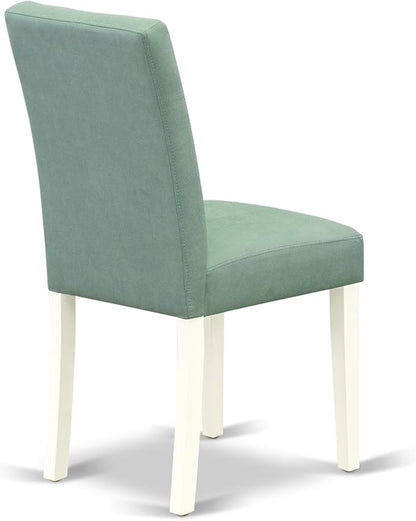 East West Furniture VAAS7-LWH-43 7 Piece Dining Set consists A Mid Century Dining Table and 6 Willow Green Polyester Fabric Modern Dining Chairs, Linen White