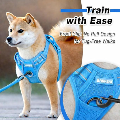 BARKBAY Dog Harness No Pull Mesh for Small Dogs - Adjustable, Reflective, Comfortable, No Choke, Heavy-Duty - Perfect for Outdoor Training, Walking, and Hiking - Strong & Durable - S & Blue Mesh