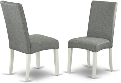 East West Furniture ANDR3-LWH-07 3 Piece Modern Dining Table Set Contains a Round Kitchen Table with Pedestal and 2 Gray Linen Fabric Parsons Dining Chairs, 36x36 Inch, Linen White