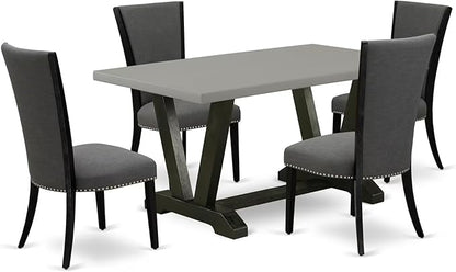 East West Furniture V696VE650-5 5 Piece Dining Set Includes a Rectangle Dining Room Table with V-Legs and 4 Dark Gotham Linen Fabric Parsons Chairs, 36x60 Inch, Multi-Color